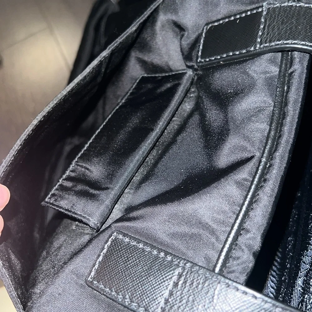 Prada black re-nylon and saffiano leather laptop messenger bag